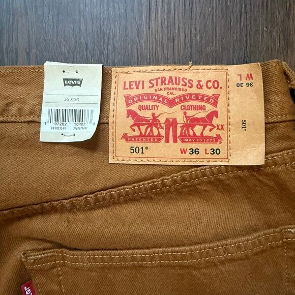 Levi’s 501 Original Jeans Tan Brown Khaki 100% Cotton 36x30 - Picture 4 of 10
